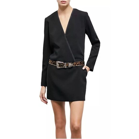THE KOOPLES Short Black Crossover Long Sleeve Dress S Preppy Cocktail Career - Picture 5 of 10